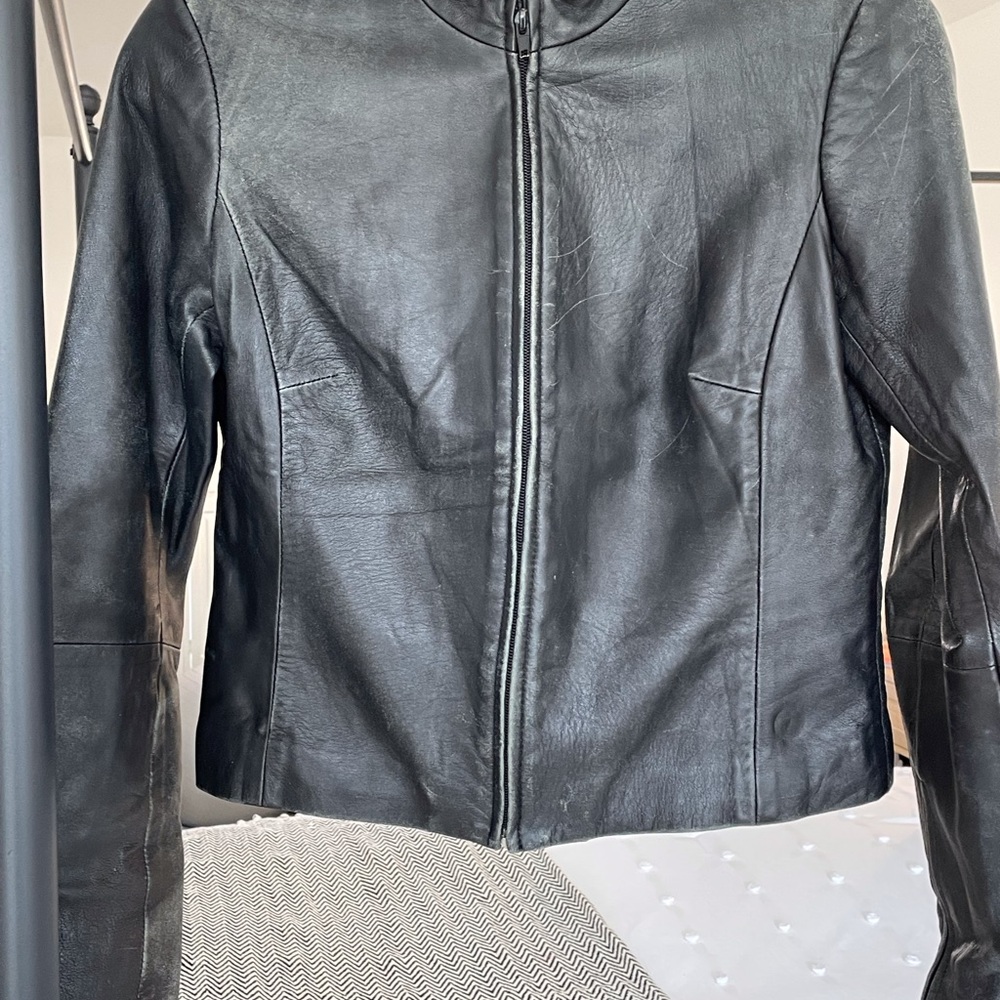BCBG Minimalist Black Leather Jacket - Picture 3 of 14